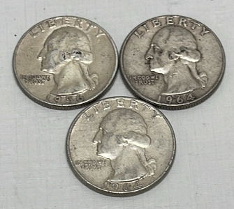 (3) Washington Silver Quarters Dated 1956-1964