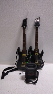 (2) Activision Guitar Hero "Hero Power" Wireless Guitar Controllers & (1) 6"x 9"x 4" (Black) Tiny Budweiser BT Speaker