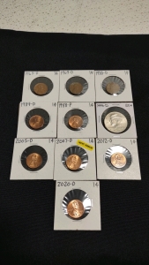 (9) Assorted Lincoln Pennies from 1963-D to 2020-D & (1) 1996-D Kennedy Half Dollar Coin