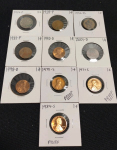 (9) Assorted Lincoln Pennies from39-P to 2001-D & (1) 1936-P Indian Head Nickel