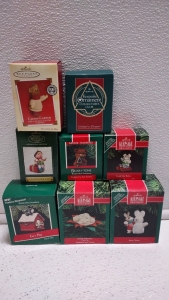 (8) Handcrafted Assorted Collectors Keepsake Ornaments Including 100th Anniversary Teddy Bear Ornament