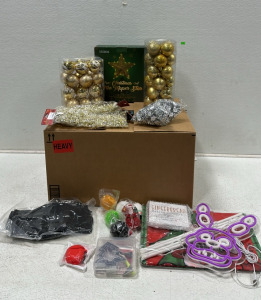 Star Christmas Tree Topper, (2) Box of Gold Christmas Ornaments, Various Christmas Tree Decor, Five Nights art Freddys LED Neon Sign, Christmas Cookie Cutter Set, (6) 1 Gallon Grow Bags, and More Amazon Returns/Overstock (5000)