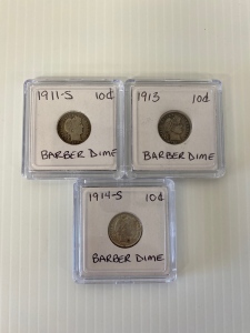 1911, 1913, 1914-S Barber Dimes