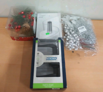 (1) Pikspeak Cordless Slide Water Flosser (1) Schlage Door Handle (1) Pack of Christmas Pinecone Lights & Much More (Salmon)