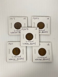 (5) Lincoln Wheat Pennies