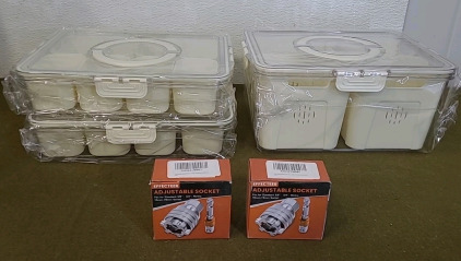 (2) Adjustable Sockets & (3) Sealing, Divided Serving/ Organizer Trays