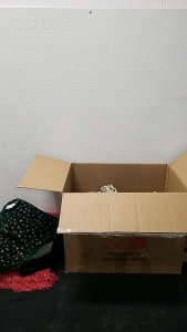 (1) Box of Christmas Lights and Wreath Strands (1) Red Blanket (1) Green/Silver Cape