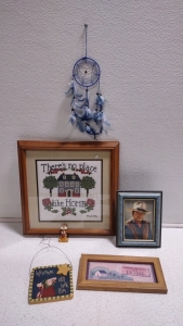 (1) Small Blue Dream Catcher, (1) "There's No Place Like Home" Picture, "God Bless This Home" Picture & More