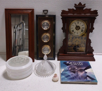 (1) 10½"x 19¾"x ½" Wall Mirror (1) 7"x 19"x 1" Vintage Springfield Gage Wall Thermometer, (1) 14¼"x 4½"x 21½" Vintage Tiny Wall Clock & More!