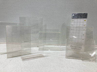 (7) Clear Acrylic Display Cases For Glasses and Signs