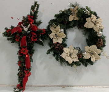 (1) Christmas Cross (1) Wreath Set - Festive Décor