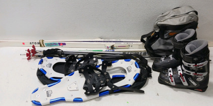 Mtn Snow Shoes, Tecnica Ski Boots (260/265 8/8.5) (3) Ski Poles, Rossignol Atomic Cross Country Skis