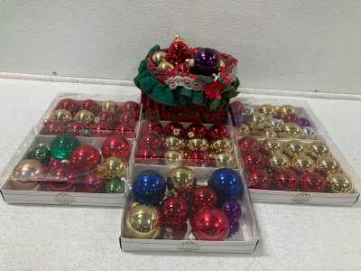 Box full of Ornaments Assorted Sizes and Colors 100+