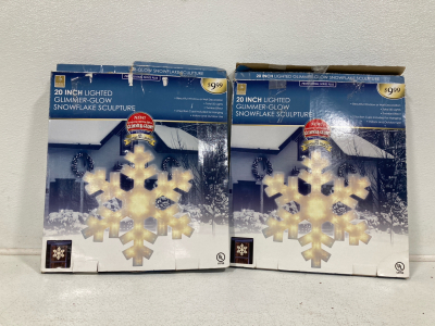 (2) 20-inch Lighted Glimmer Glow Snowflake Sculpture