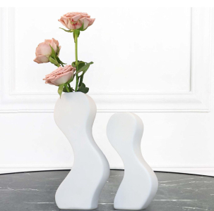 (1) Modern White Ceramic Vases Set of 2,Twisted Shape Pampas Flower Vase Curved Splicable Design Decorative Vase for Flower Living Room, Bedroom, Bookshelf, Fireplace, Coffee Table, Office (White)