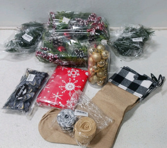 Amazon Christmas (6) Stockings, Ribbon, Tree Skirt, Wreath and More (5000)