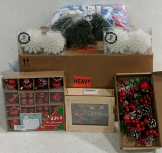 (1) Amazon Overstock Box (7) Holiday Decor Set - Snowflakes, Ornaments & Picks [5000]