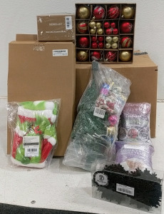 (1) Amazon Overstock Box (1) Christmas & Holiday Decor Lot - Ornaments, Mini Tree & Sweetener and More!! [5000]