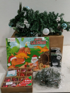 (1) Amazon Overstock Box (1) Holiday Advent & Decor Lot - Garland, Calendar & More!!