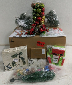 (1) Amazon Overstock Box (11) Christmas Decorations - Ornaments, Grinch Bottle Cover, & More!! [5000]