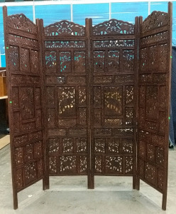 (1) Hand-Carved Wooden Room Divider w/ Elephant Motif