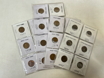 Vintage Wheat Pennies and Indian Head Cents