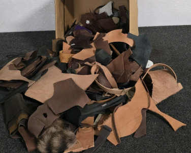 Box Of Leatherworking Pieces, Scraps And Strips