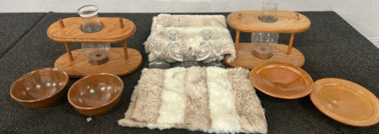 Beautiful Furs, Glass Candle Holders, Pottery, & Other Assorted House Decor