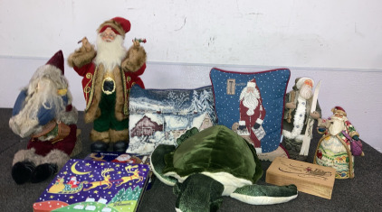 Assorted Christmas Statues, Pillows, Tins, & More!