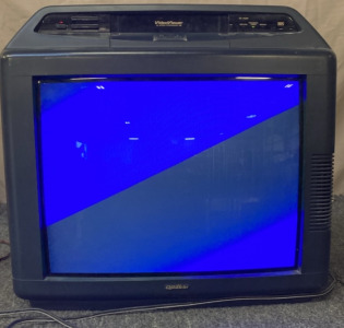 VINTAGE QUASAR 20IN VHS BUILT IN TELEVISION, (TESTED DOES WORK).