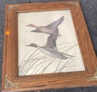 2 CUSTOM FLAG WALL DECOR(17.5” X 9.5”), FRAMED GEESE PICTURE (21” X 17”). - 2