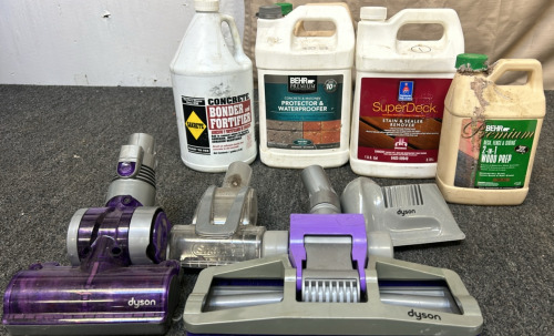 Assortment of Cleaning Supplies & Dyson Vacuum Attachments