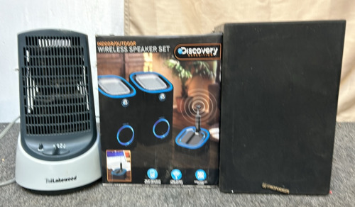 Indoor/Outdoor Wireless Speaker Set, LakeWood 3-Speed Oscillating Mini Tower Fan, & Pioneer Speaker