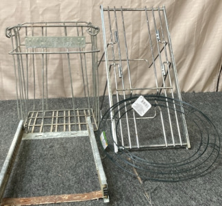 VINTAGE METAL EGG CRATE, PAIR OF WREATH RINGS, AND MORE.