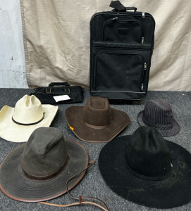 (5) Cowboy Hats, Suit Case, And Bag