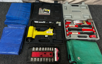 Professional Air Stapler Kit, Body And Fender Set, Metric Socket Set, And Tarps