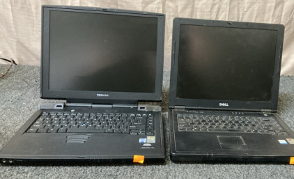 VINTAGE DELL INSPIRON 1200 LAPTOP (UNTESTED NEEDS CHARGER), VINTAGE TOSHIBA LAPTOP (NO HARD DRIVE OR BATTERY).