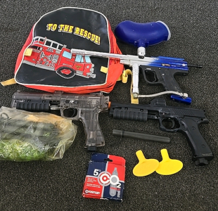 (3) Paintball Guns, (4) Loading Tubes, (4) CO2 Cartridges, & (1) Backpack to Carry Everything In