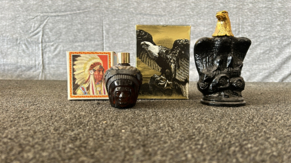 Avon American Eagle Decanter Oland After Shave & Avon Indian Chieftain Protein Hair Lotion For Men