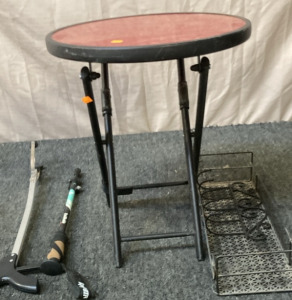 SMALL METAL FOLDING TABLE, TRAILBUDDY WALKING STICK, AND MORE,