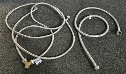 (2) 7' Washing Machine Hoses On Connector, Extra Braided Hose