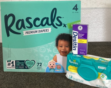 72ct. Rascals Premium Diapers Size 4, Deistin Maximum Strength Paste, & Pampers Sensitive Wipes