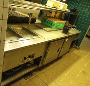 Stainless Steel Counter With Double Door Utility Refrigerator & Hatco Glo-Ram Food Warmer 3'x131"x53"