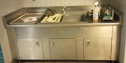 Stainless Steel Prep Table With Double Sink Basin & Three Door Storage Compartment 74"x30"x40"