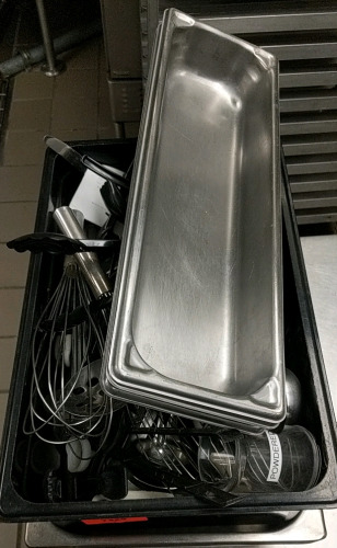 (1) Lot of Kitchen Utensils w/ Stainless Steel Trays