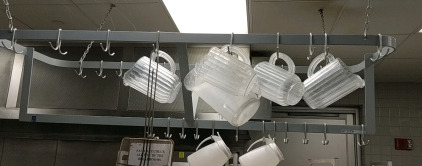 (1) Industrial Pot Rack w/ Hooks & Kitchen Accessories