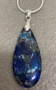 (1) Blue Sea Sediment Jasper Teardrop .925 Necklace