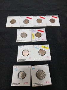 1. 1946 P. 1. 1951 D. 1. 1956 D. 1. 1957 D. 1. 1958 D. 1. 1958 D. Wheet Cents. 1. 2009 P. 1. 1972 P. 1. 1990 D Dime. 1. 1936 P. Buffalo Nickel.