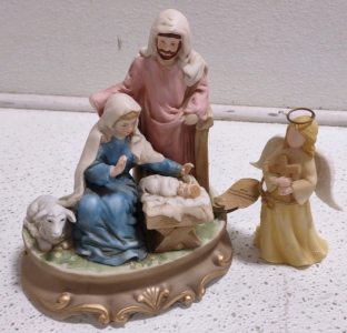 (1) "New Born King" Porcelain Musical Box w/ (1) Porcelain Caring Angle