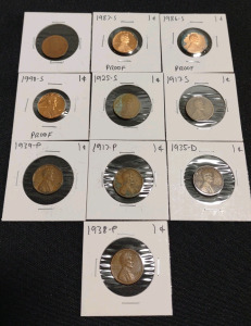 (10) Assorted Lincoln Pennies From 193?/1917-P To 1990-S